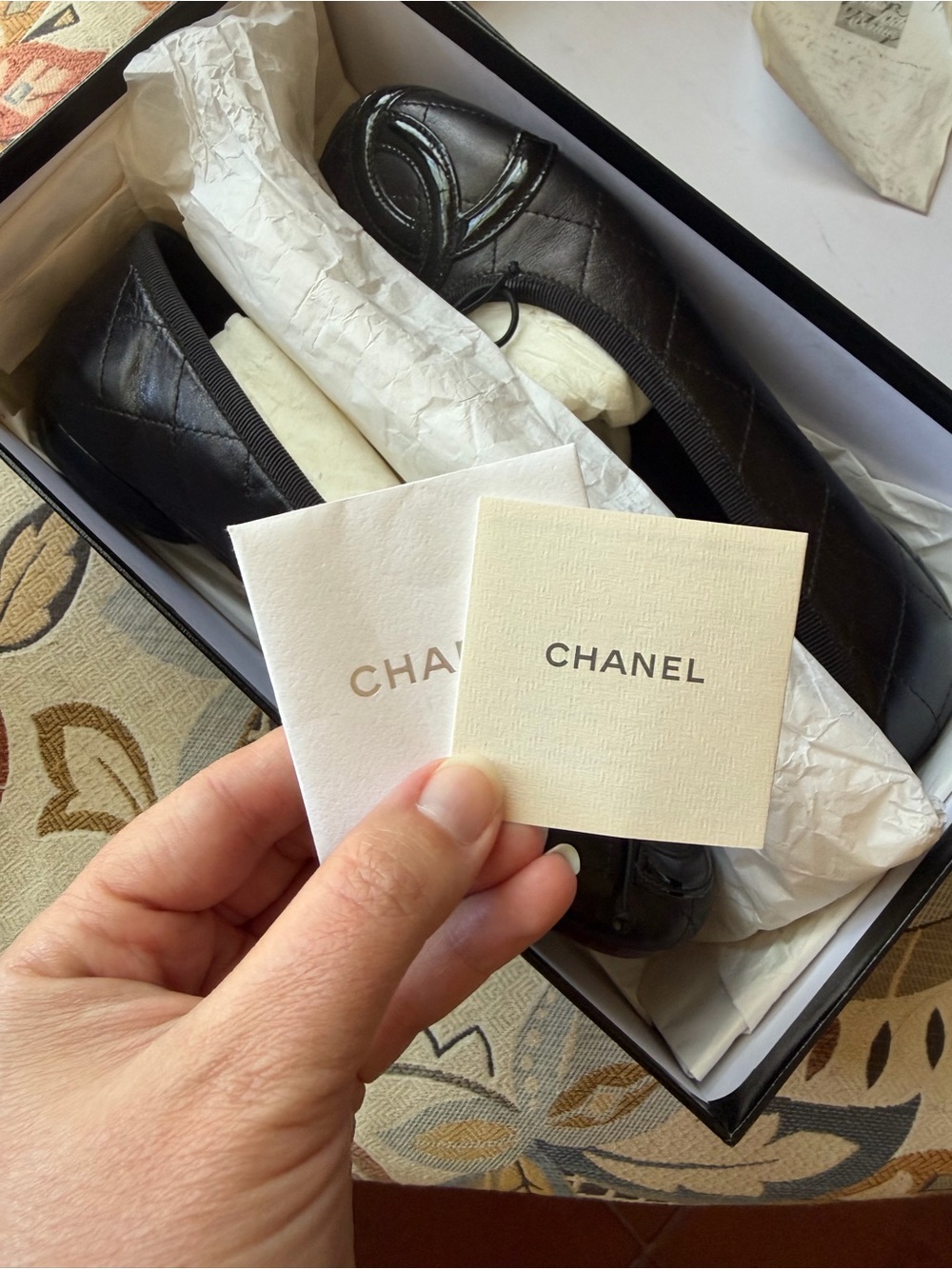 Chanel Black Leather CAMBON Ballet Flats with CC Logo, 2009, size 37, with box - Picture 4 of 6